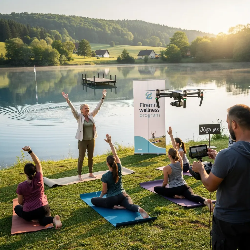 Profesionální tým při natáčení firemního videa ve studiu.