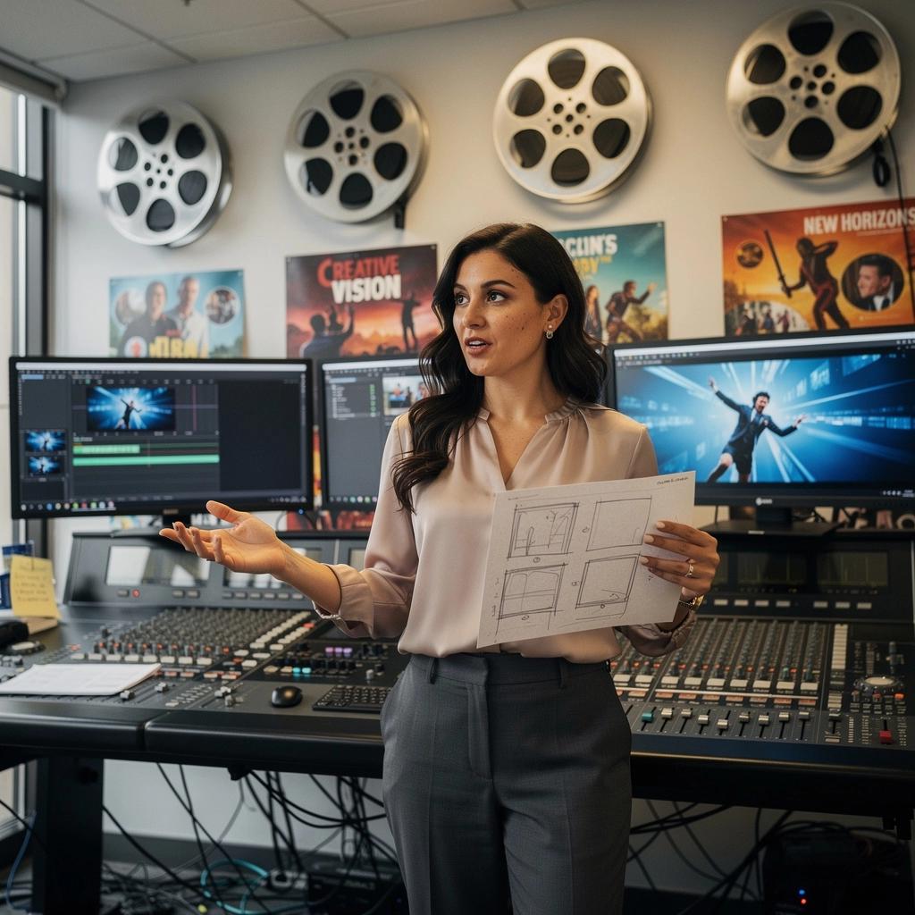 Záběr na moderní studio s technikou pro natáčení videí.